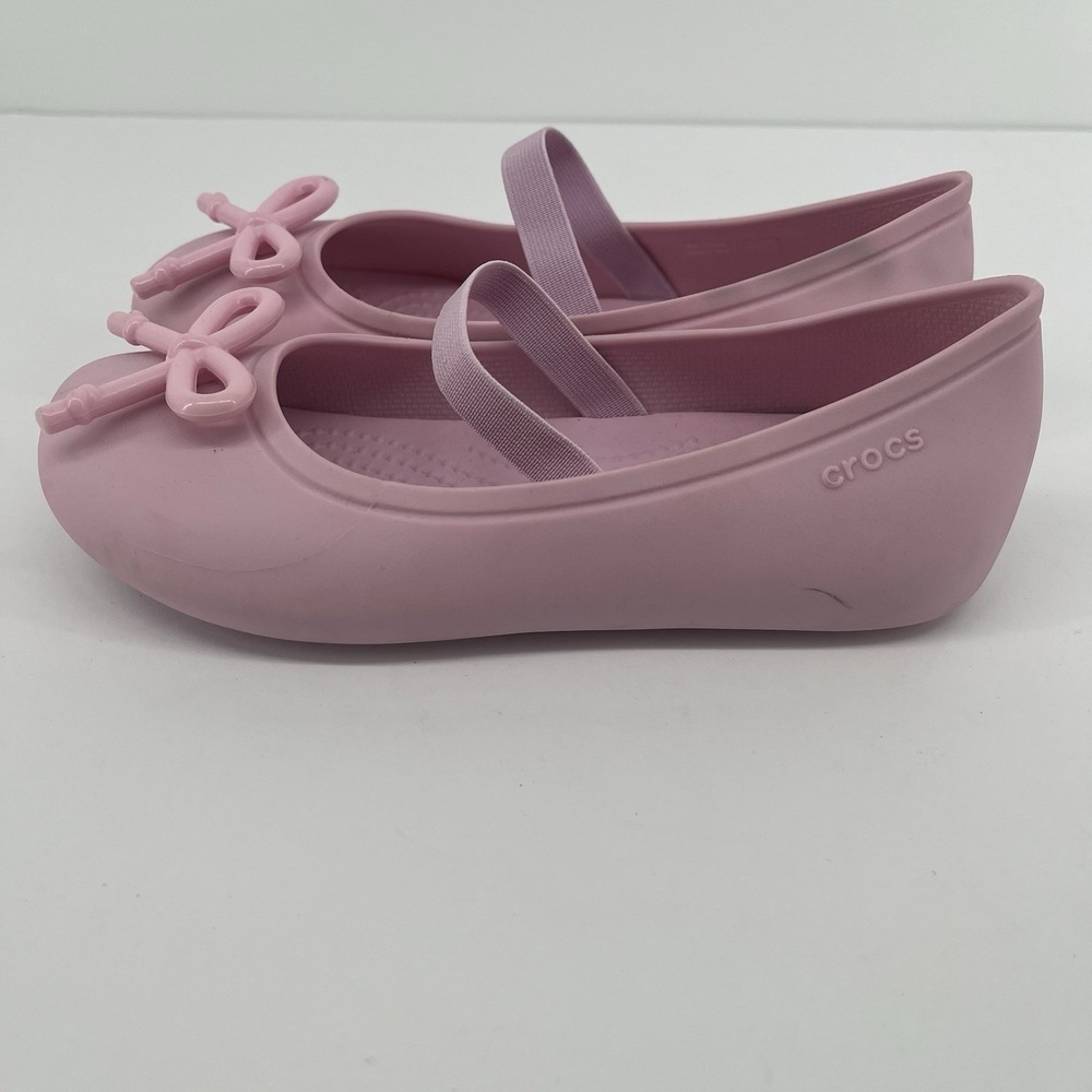 Crocs Girls Pink Mary Jane Ballet Flats Bow Slip On Shoes Kids Size 13 C13 - Picture 5 of 7